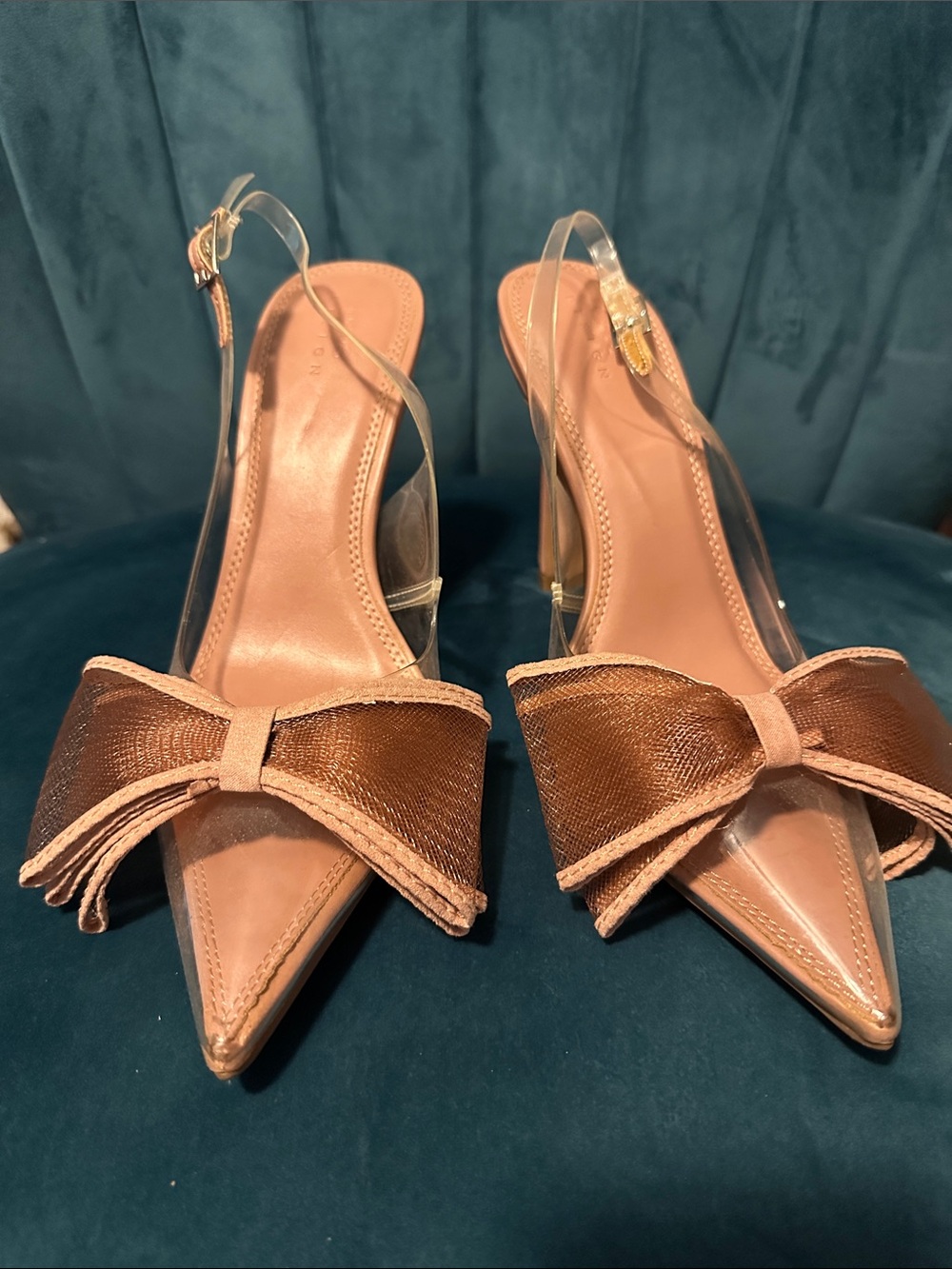 Women’s Pointed Toe Slingback Heels with Bow - dusty rose